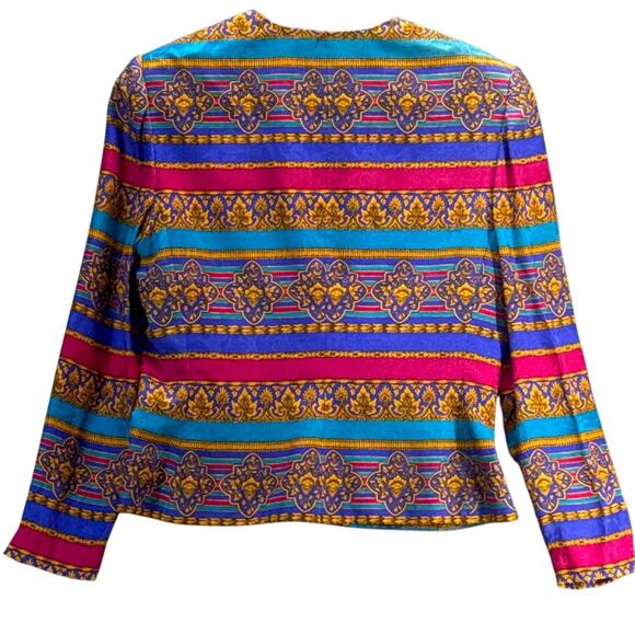 Adrianna Papell Vintage Gold Pink Blue Silk Gorgeous Button Up Jacket Women 10 - Picture 2 of 7
